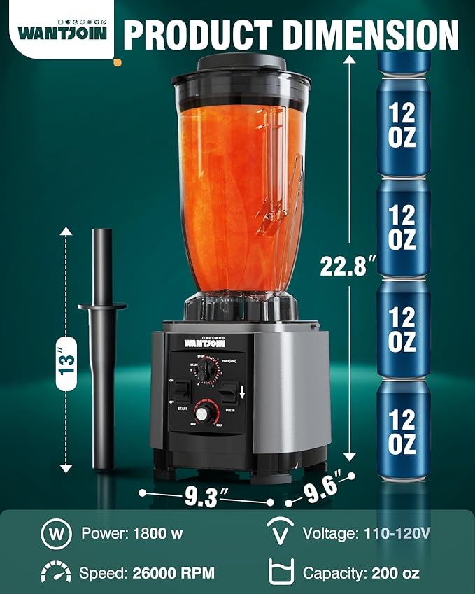 WantJoin Commercial Blender - 200Oz Extra Large Capacity Professional Blender Heavy Duty w/Pure Copper Motor, Dishwasher Safe, 6-Blade Combo, 26000 RPM, Multi Speeds, Smoothie Blenders for Juice