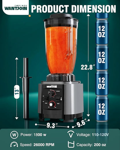 WantJoin Commercial Blender - 200Oz Extra Large Capacity Professional Blender Heavy Duty w/Pure Copper Motor, Dishwasher Safe, 6-Blade Combo, 26000 RPM, Multi Speeds, Smoothie Blenders for Juice