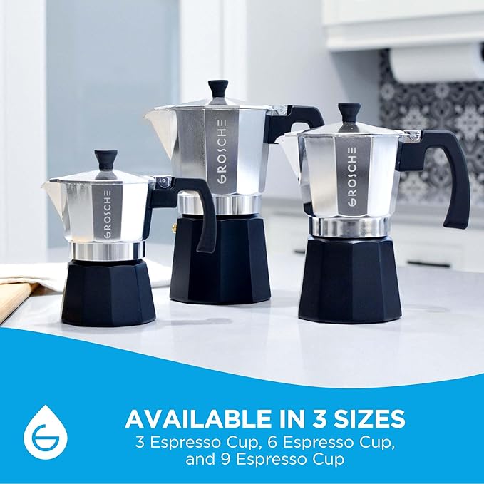 GROSCHE Milano Stovetop Espresso Maker Moka Pot Cuban Coffee Maker Stovetop Coffee Maker Moka Italian Greca Brewer Percolator | 6 Espresso Cup, Tuxedo