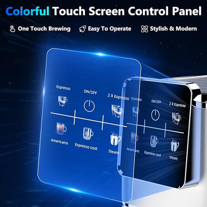 Espresso Machine 20 Bar,Touch Screen Espresso Maker with Steam Milk Frother,Stainless Steel Coffee Machine for Cappuccino Latte Americano Cold Brew,1350W Fast Heat Up System,Silver