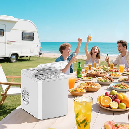 OLIXIS Countertop Ice Maker with Self-Cleaning, Portable Ice Maker Machine with Ice Scoop, 26.5Lbs/24H, 9 Cubes in 6 Mins, 2 Sizes of Bullet Ice for Home, Kitchen, Office, Bright White