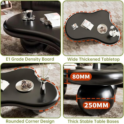 Cloud Coffee Table Modern Irregular Coffee Table Asymmetrical Unique Coffee Tables with 3 Bases for Living Room Farmhouse (A, 39")