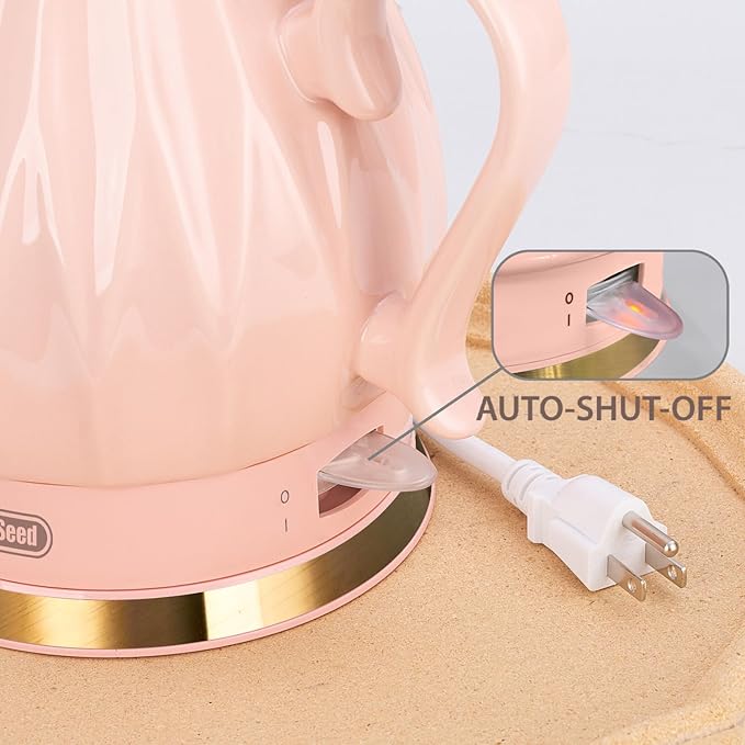 Ceramic Electric Kettle, 1.5L/1200W Boil Water Quickly and Easily with Boil-Dry Protection Auto Shut Off, Detachable Swivel Base, Diamond Cut Glazed