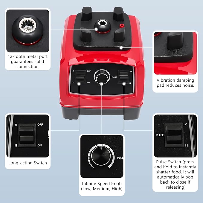 2L 2200W Professional Countertop Blender Heavy Duty Household Grade Blender Mixer with Food Grade ABS Stirring Rod for Milkshakes and Ice Cream (red)