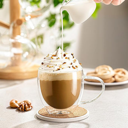 Sweese Clear Coffee Mugs - 8 oz Double Wall Glass Coffee Mugs Set of 4, Perfect for Espresso, Latte, Cappuccino