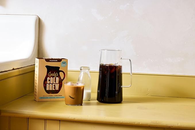 GRADY’S COLD BREW, French Vanilla, 100% Arabica Ground Coffee & Chicory Pouches, ONE Box with 4 Easy-to-Brew Bean Bags, Makes 12 drinks