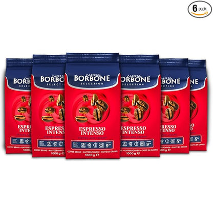 Caffe Borbone Whole Bean Coffee, Espresso Intenso, Medium Roast, Full-Bodied and Strong, Premium Robusta Coffee Beans, Roasted and Freshly Packaged in Italy - 2.2 Pound Bag (Pack of 6)