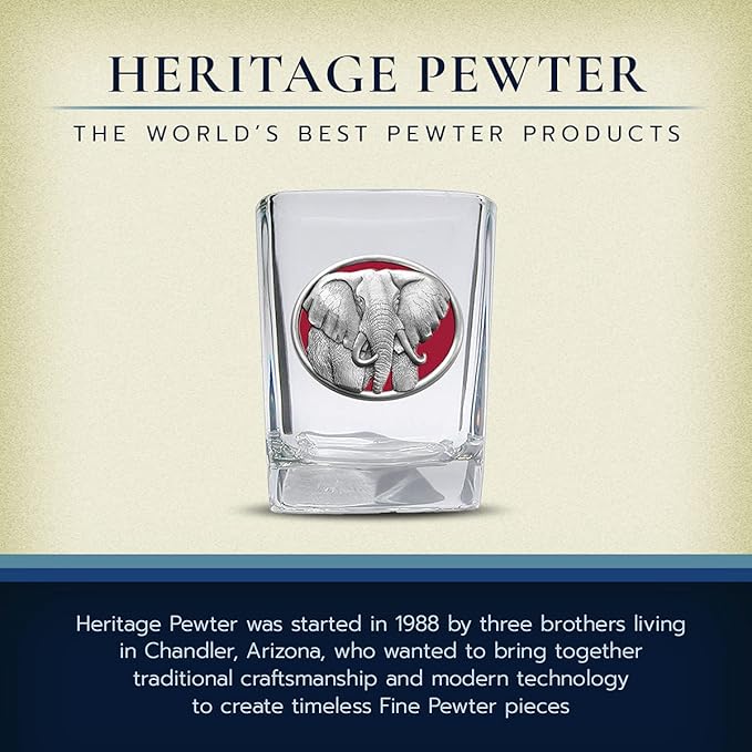 Heritage Pewter Elephant Square Shot Glass | Hand-Sculpted 1.5 Ounce Shot Glass | Intricately Crafted Metal Pewter Inlay