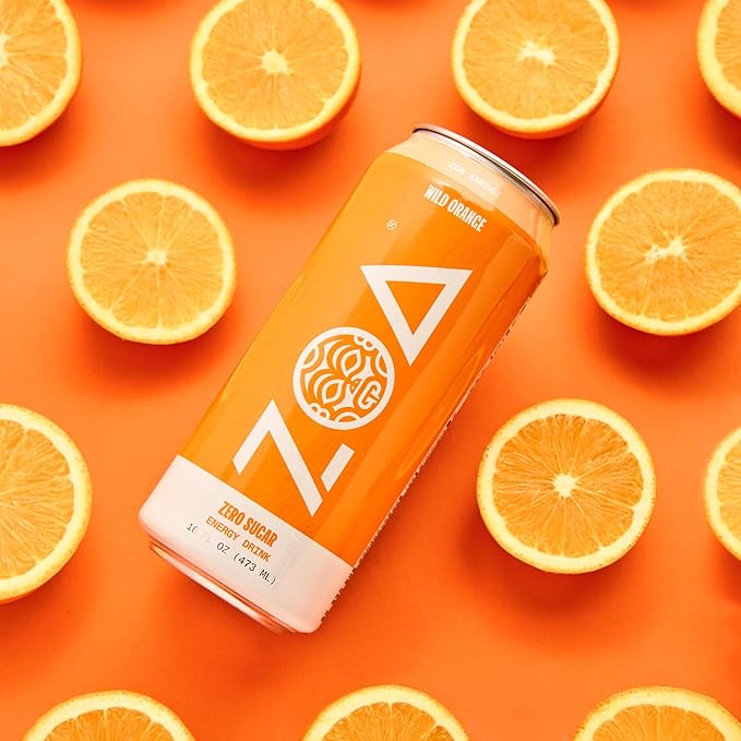 ZOA Zero Sugar Energy Drinks, Wild Orange - Sugar Free with Electrolytes, Healthy Vitamin C, Amino Acids, Essential B-Vitamins, and Caffeine from Green Tea - 16 Fl Oz (12-Pack)