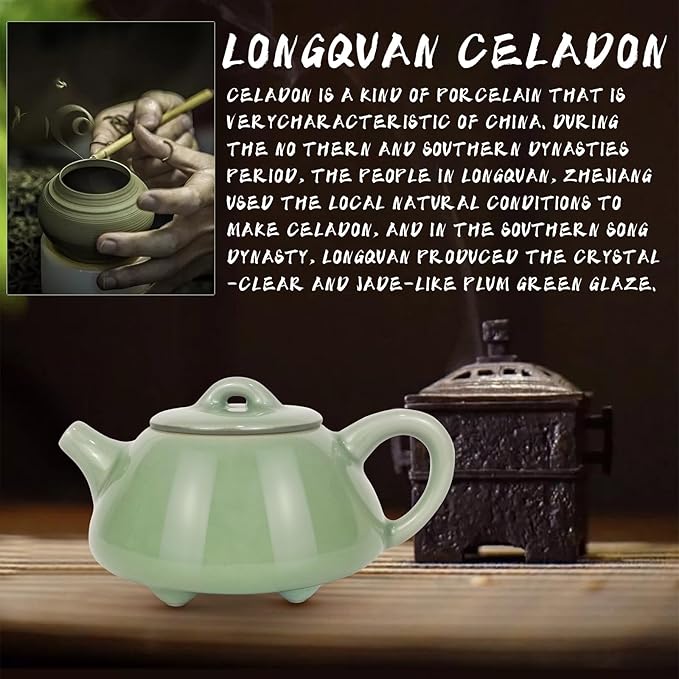 Handmade Celadon Teapot 120ml, Traditional Gongfu Tea Pot with Gift Box, Ceramic Stovetop Safe Teapot for Oolong & Pu-erh Tea