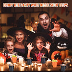 Load image into Gallery viewer, 100 Pack 2 oz Plastic Shot Glasses Disposable Shot Cups, Mini 2oz Party Cups for Halloween, Birthday, Wedding, Bachelorette Party, Baby Shower Supplies (Orange, Black)