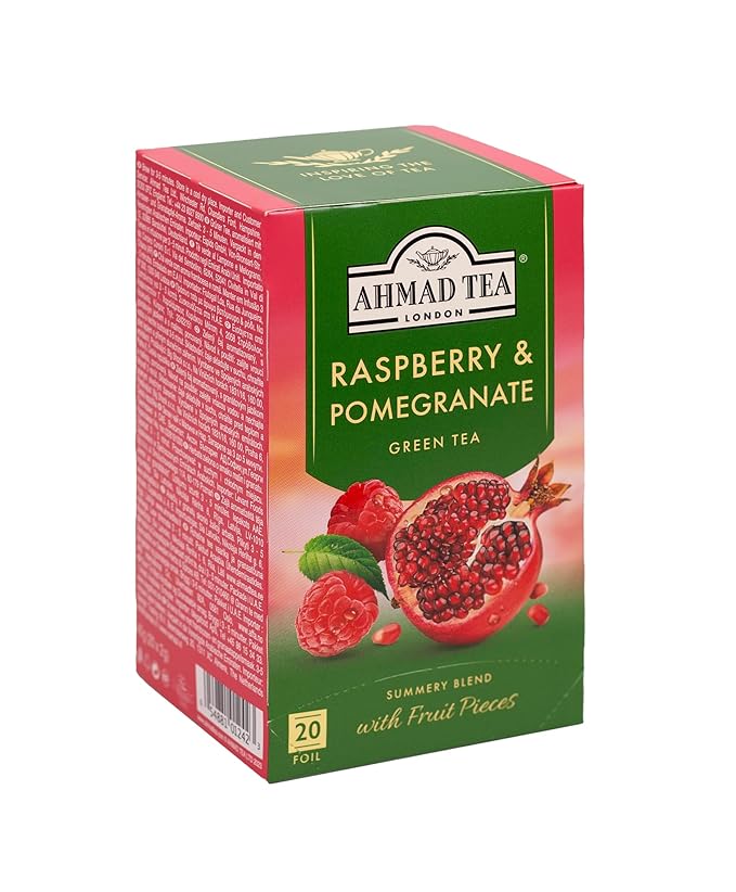 Ahmad Raspberry & Pomegranate Flavoured Green Tea with Fruit Pieces 20 Bags