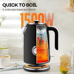 Load image into Gallery viewer, PUKOMC Electric Kettle, 1.7L Stainless Steel Tea Kettle with Temperature Gauge, 1500W Water Boiler with LED Light, BPA-Free, Auto Shut-Off and Boil-Dry Protection (Black)