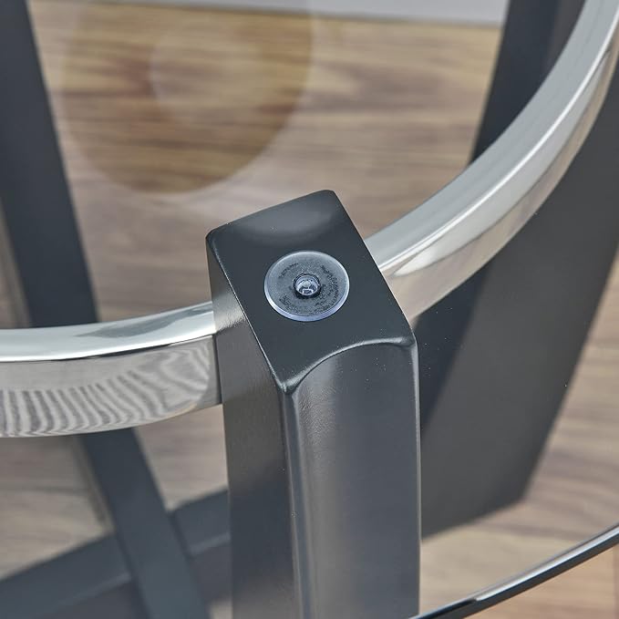 Round Glass End Table, 26" D Solid Wood Side Table with Tempered Glass Tabletop, Modern Glass Sofa Side Table with Black Cross Base for Living Room Home Office,CJZ1331