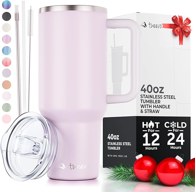 40 oz Tumbler With Handle and Straw Made of Stainless Steel - Double Wall Vacuum Insulated Tumbler With Lid - Sweat Proof Easy Grip, BPA-Free, Dishwasher Safe Tumbler (Orchid)