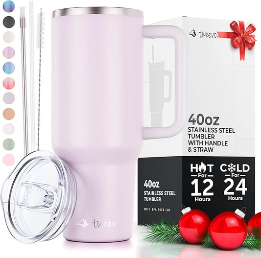 40 oz Tumbler With Handle and Straw Made of Stainless Steel - Double Wall Vacuum Insulated Tumbler With Lid - Sweat Proof Easy Grip, BPA-Free, Dishwasher Safe Tumbler (Orchid)