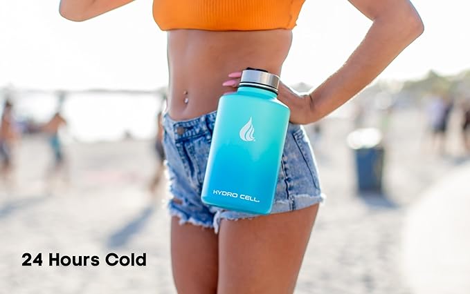 HYDRO CELL Stainless Steel Insulated Water Bottle with Straw - For Cold & Hot Drinks - Metal Vacuum Flask with Screw Cap and Modern Leakproof Sport Thermos for Adults (Teal/Blue 64oz)