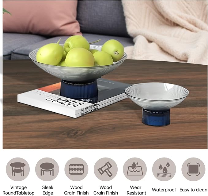 2-Tier Circle Coffee Table with Storage Modern Circular Coffee Table 28.35in Wood Rustic Table for Living Room, Small Space, Home Office, Easy Assembly (Brown)