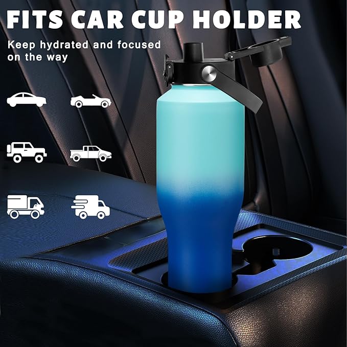 40 oz Insulated Water Bottle Fit in Car Cup Holder - Metal Water Bottle with Straw, Auto Spout Lid, Leakproof T-shape Stainless Steel Tumbler with Lid & Straw, Storage Carrier Bag, Silicone Boot