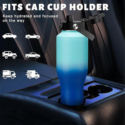 40 oz Insulated Water Bottle Fit in Car Cup Holder - Metal Water Bottle with Straw, Auto Spout Lid, Leakproof T-shape Stainless Steel Tumbler with Lid & Straw, Storage Carrier Bag, Silicone Boot