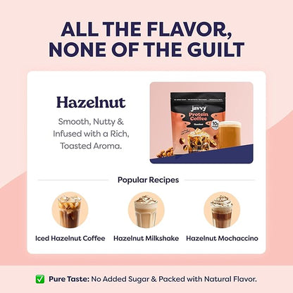 Hazelnut Protein Iced Coffee - Premium Whey Protein & Instant Iced Coffees - 100% Natural Cold Brew - Zero Artificial Flavors & Sweeteners, 80 mg Caffeine Per Serving, No Added Sugar, 20 Servings