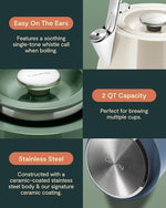 Load image into Gallery viewer, Caraway 2 Quart Whistling Tea Kettle - Durable Stainless Steel Tea Pot - Fast Boiling, Stovetop Agnostic - Non-Toxic, PTFE &amp; PFOA Free - Includes Pot Holder - Sage