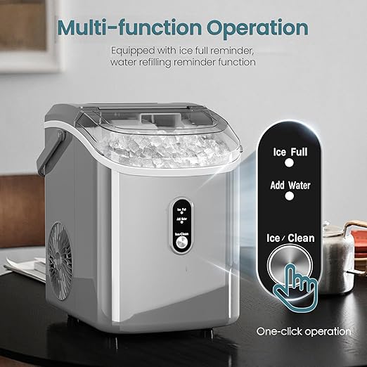 Antarctic Star Countertop Ice Maker with Soft Chewable Pellet Ice, 34lbs/24Hrs, One-Click Operation, Self-Cleaning Portable Peddle Ice Machine with Ice Scoop for Kitchen,Office,Bar,RV (Grey)