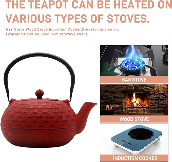 Big Cast Iron Teapot, Tea Kettle, Cast Iron Teapot with Stainless Steel Infuser for Stovetop Safe (1800ml-Teapot-002)