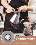 Load image into Gallery viewer, Harriet Gooseneck Kettle with Thermometer for Pour Over Coffee and Tea, 37 fl oz, Stainless Steel, Durable 3-Layer Base, Ideal Spout for Precision Pouring, Compatible with all Stove Tops