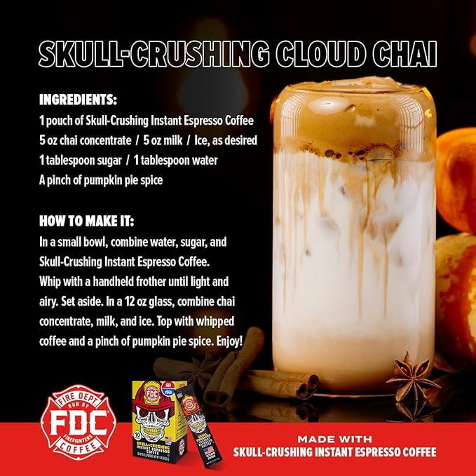Fire Department Coffee - Skull Crushing Instant Espresso Coffee - Instant Coffee Packets Single Serve - Gives Back to Firefighters - Veteran Owned - Enjoy Hot or Cold (Pack of 30)