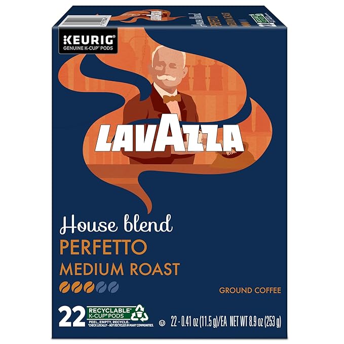 Lavazza House Blend Perfetto, Single-Serve Keurig K-Cup Pods, Medium Roast Coffee, 88-Count Box (4 Packs of 22)