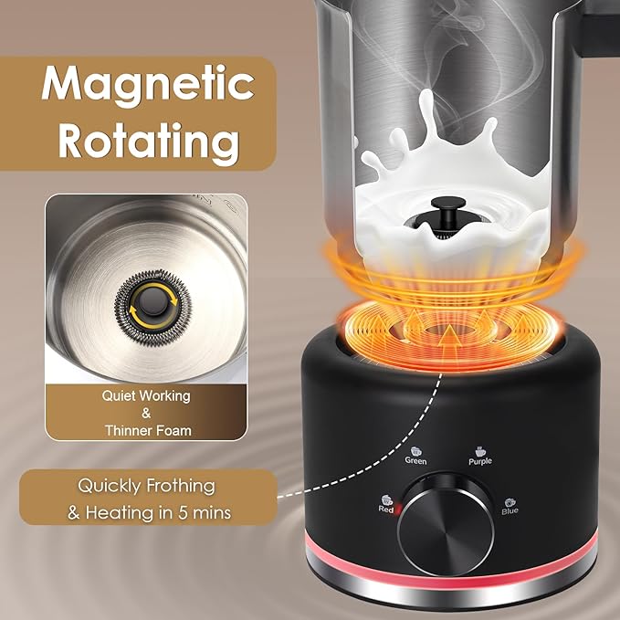 Milk Frother, 16.9 OZ Milk Frother and Steamer, 4 in 1 Electric Milk Frother Dishwasher Safe, Durable Silent Working Frother for Coffee, Hot and Cold Foam Maker, Black