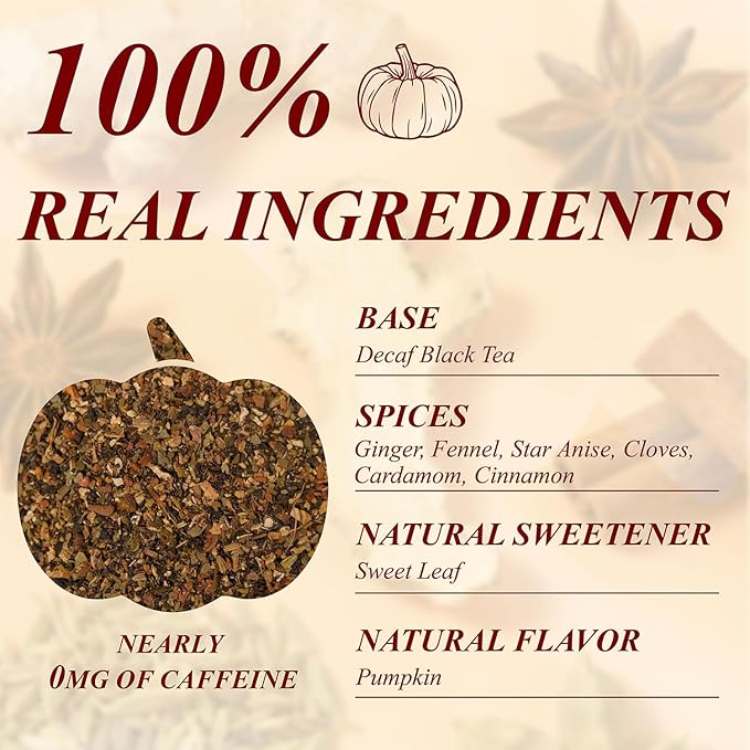 WT WEETEE Decaf Pumpkin Spice Tea, 50 Count Decaffeinated Black Tea Bags with Pumpkin Spice Chai Flavor, Warm, Spicy & Aromatic, Holiday and Fall | Halloween Tea
