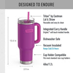 Load image into Gallery viewer, THERMOS Stainless Steel Cup Holder Mug - 40 Ounce, Plum - Insulated Tumbler with Lid and Straw, Plus Leak-Resistant Slide Lock