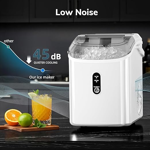 Antarctic Star Countertop Ice Maker with Soft Chewable Pellet Ice, 34lbs/24Hrs, One-Click Operation, Self-Cleaning Portable Peddle Ice Machine with Ice Scoop for Kitchen,Office,Bar,RV (White)