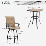 Load image into Gallery viewer, PHI VILLA 3 Piece Outdoor Swivel Bar Stools Set, Bar Height Patio Set with 2 Padded Textilene Fabric Chairs, All-Weather High Top Patio Bistro Table and Chairs Furniture, Brown