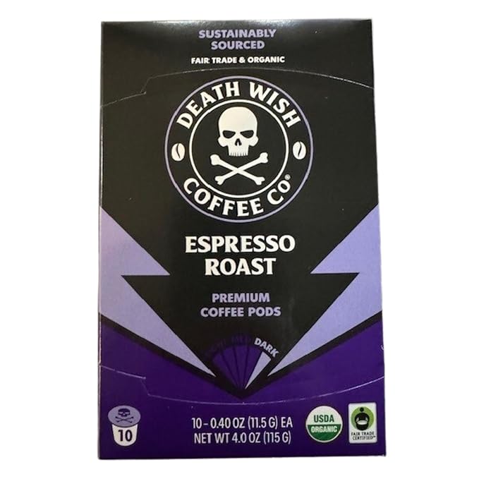 Death Wish Coffee, Espresso Roast Single Serve Coffee Pods - Fair Trade and Organic (10 Count)