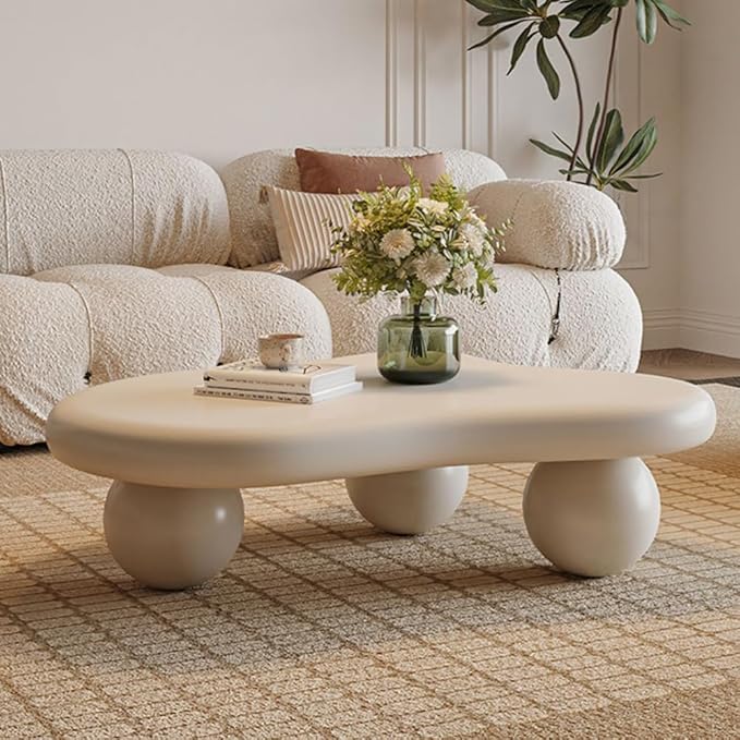 Cloud Coffee Table Modern Irregular Coffee Table Asymmetrical Unique Coffee Tables with 3 Bases for Living Room Farmhouse (B, 39")