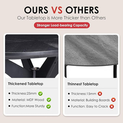 Farini Office Coffee Table, 47" Wood Coffee Tabletop with Wood Frame,Oval Coffee Table for Living Room,Bedroom,47 Inch,Black Tabletop and Frame