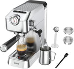 Load image into Gallery viewer, Espresso Machine 20 Bar - Stainless Steel Silver Coffee Maker for Home &amp; Office, Compact with Fast Heating, High-Pressure &amp; Removable Water Tank for Coffee Lovers