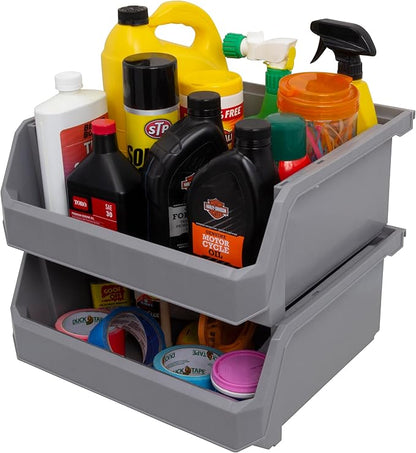 Plastic Containers for Organizing and Storage Bins for Closet, Kitchen, Office, Garage or Pantry Organization, Stackable Bins, Extra Large (14.8" x 16.5" x 7"), 4-Pack, Grey