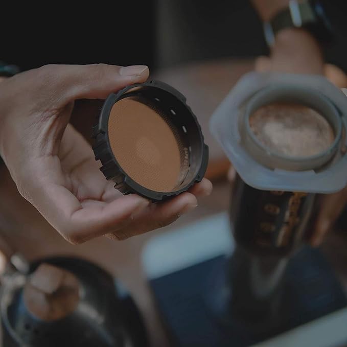 Filter for use in AeroPress Go/AeroPress Coffee Makers - Disc Fine - Reusable - Premium Coated Stainless Steel (Rose Gold, Metal) - Brew Tips Included