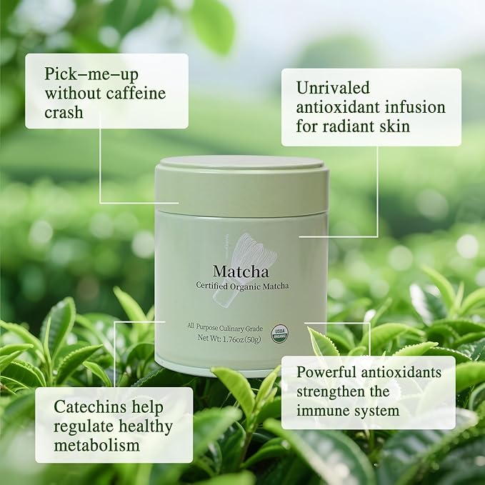 MatchAdmire Premium First Harvest USDA Certified Organic Green Tea Matcha Powder, Rich Flavor, 100% Vegan with No Fillers, Radiation-Free (50g Culinary Grade Matcha)