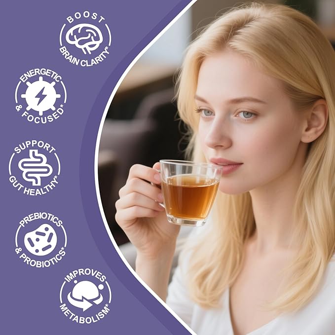 Mosslly Yerba Mate Instant Tea Powder, Concentration, Gut Health, Metabolism, Loaded with Prebiotics & Probiotics, Natural Caffeine, No Sugar Peach Mango Flavor, 30 Servings