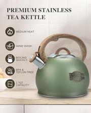 Tea Kettle Stovetop, 2.7 Quart Stove Top Whistling Tea Kettle, Teapot Kettles with Food Grade Stainless Steel and Wood Pattern Handle, Suitable for All Heat Sources