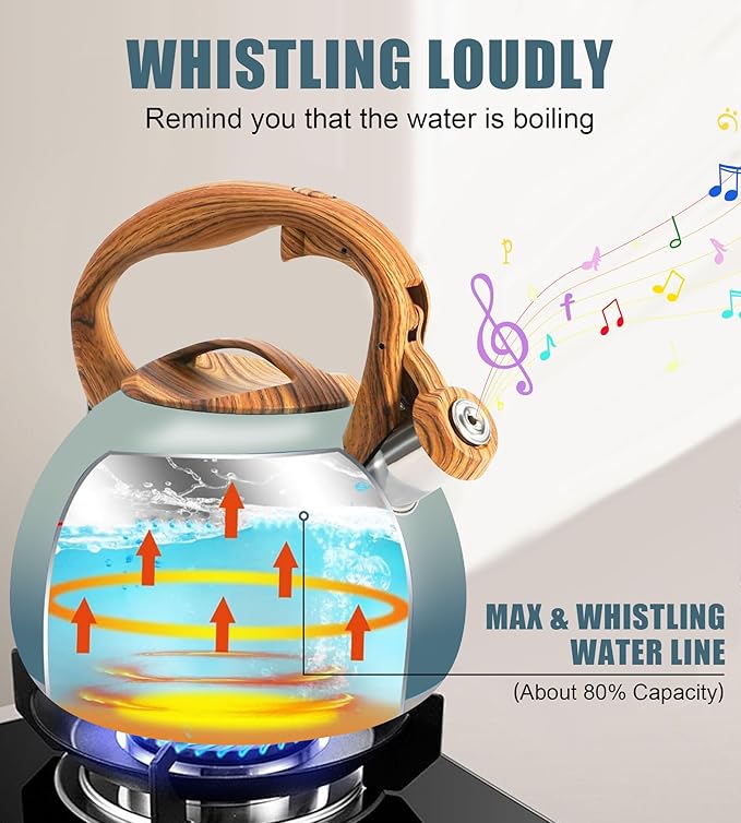 Tea Pot, 3.2Qt Tea Kettle Stovetop, Food Grade Stainless Steel Tea Kettle,Suitable for Various Heat Sources,One-Button Switch (Grayish Blue Gradient)