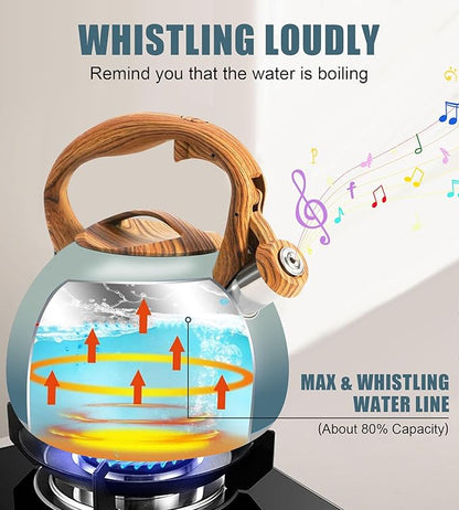 Tea Pot, 3.2Qt Tea Kettle Stovetop, Food Grade Stainless Steel Tea Kettle,Suitable for Various Heat Sources,One-Button Switch (Grayish Blue Gradient)