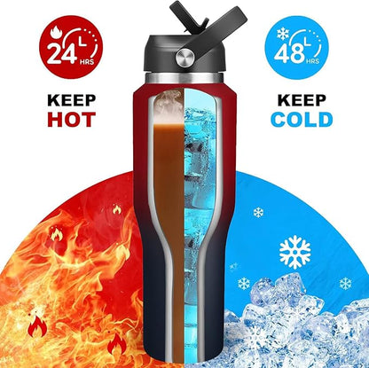 SENDESTAR 40oz Water Bottle Wide Mouth Stainless Steel Vacuum Insulated Double Wall with 2 Straw Lids Fit in Any Car Cup Holder