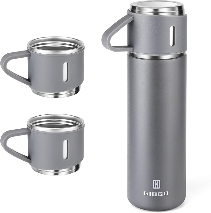 Stainless Steel Thermo 500ml/16.9oz Vacuum Insulated Bottle with Cup for Coffee Hot drink and Cold drink water flask.(Gray,Set)