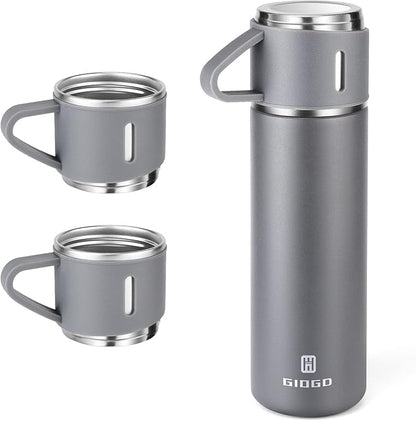 Stainless Steel Thermo 500ml/16.9oz Vacuum Insulated Bottle with Cup for Coffee Hot drink and Cold drink water flask.(Gray,Set)